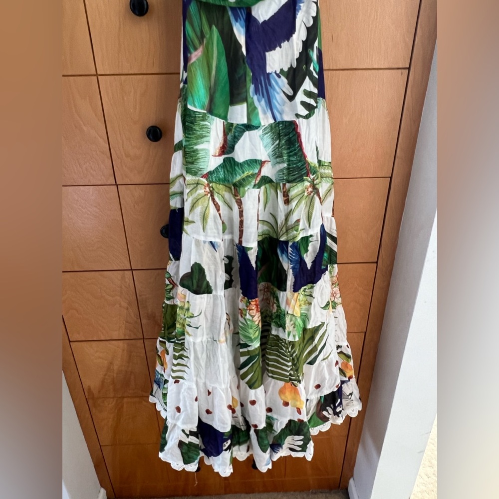 FARM Rio Tropical Leaf & Floral Maxi Dress in White, Green & Blue - Picture 5 of 8